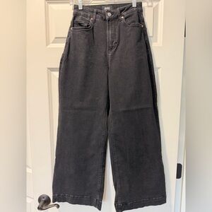 PAIGE High Rise Wide Leg Cropped Jeans 26 Washed Black Structured Fit